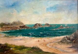 Ancient painting, Breton landscape, Saint Lunaire, signed, 1950s