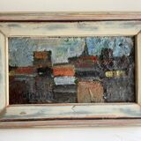 Vintage Abstract Kulo Green Oil Painting 1970s