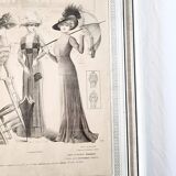 Illustration of a French fashion sketch from 1900 with certificate of authenticity
