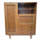 Armoire commode bois et rotin 1960