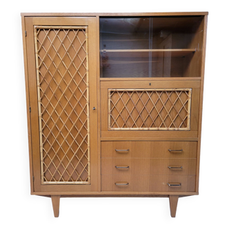 Armoire commode bois et rotin 1960