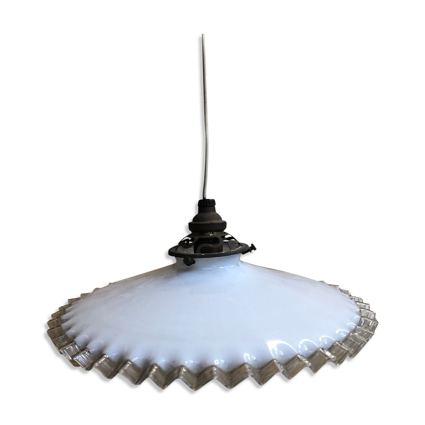 Old suspension glass multilayer corolla neck + brass socket 50 ́s vintage