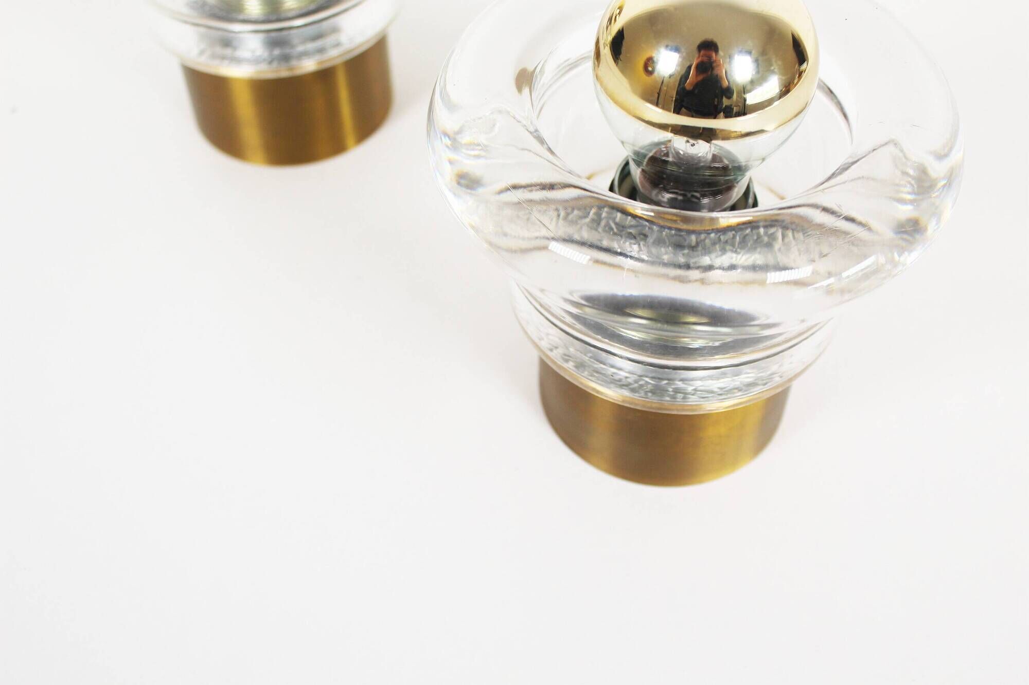 Pair of ice glass and brass wall lamps by Cosack Leuchten