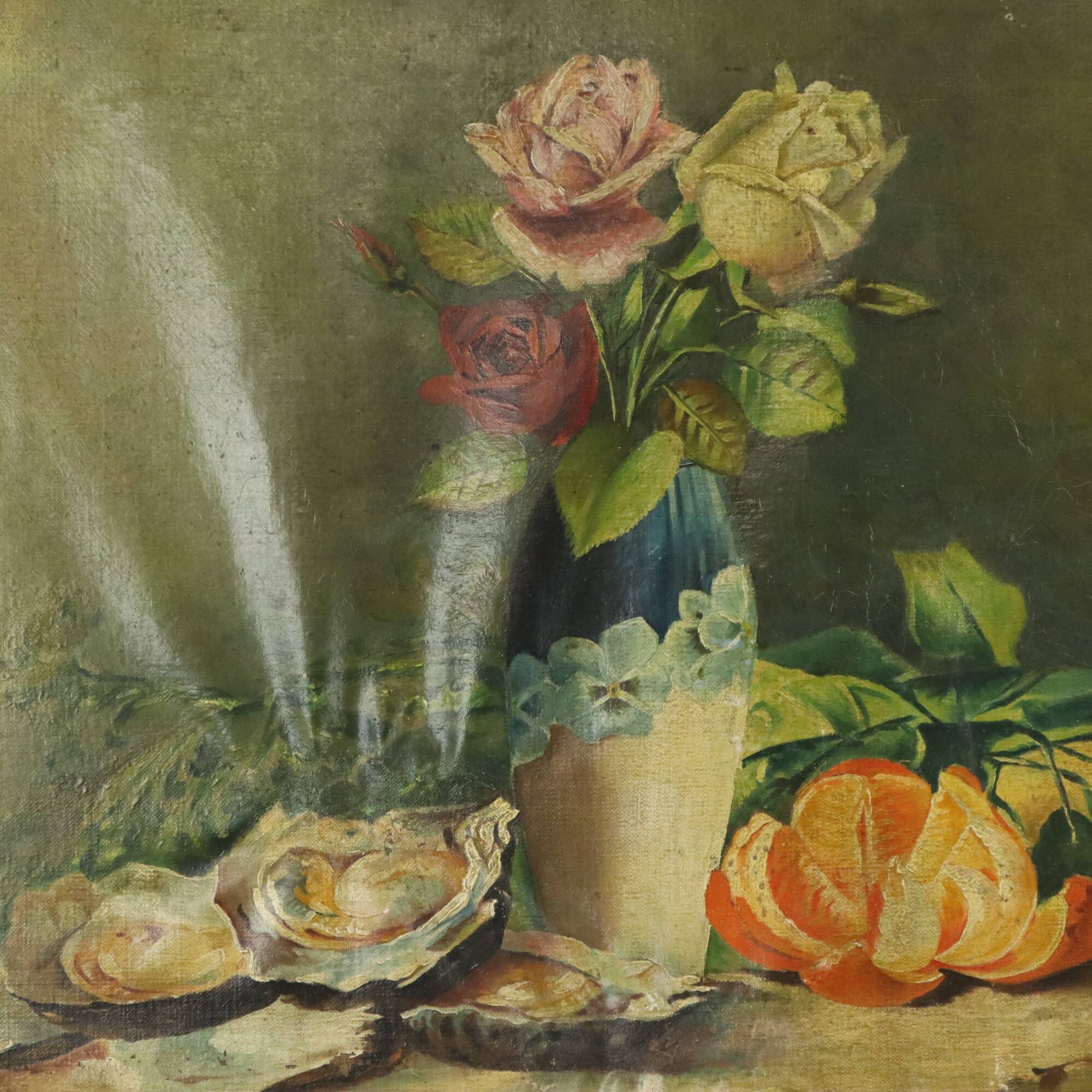 Antique French Painting Still Life Oil on Canvas Signed L. Bouchu 1912