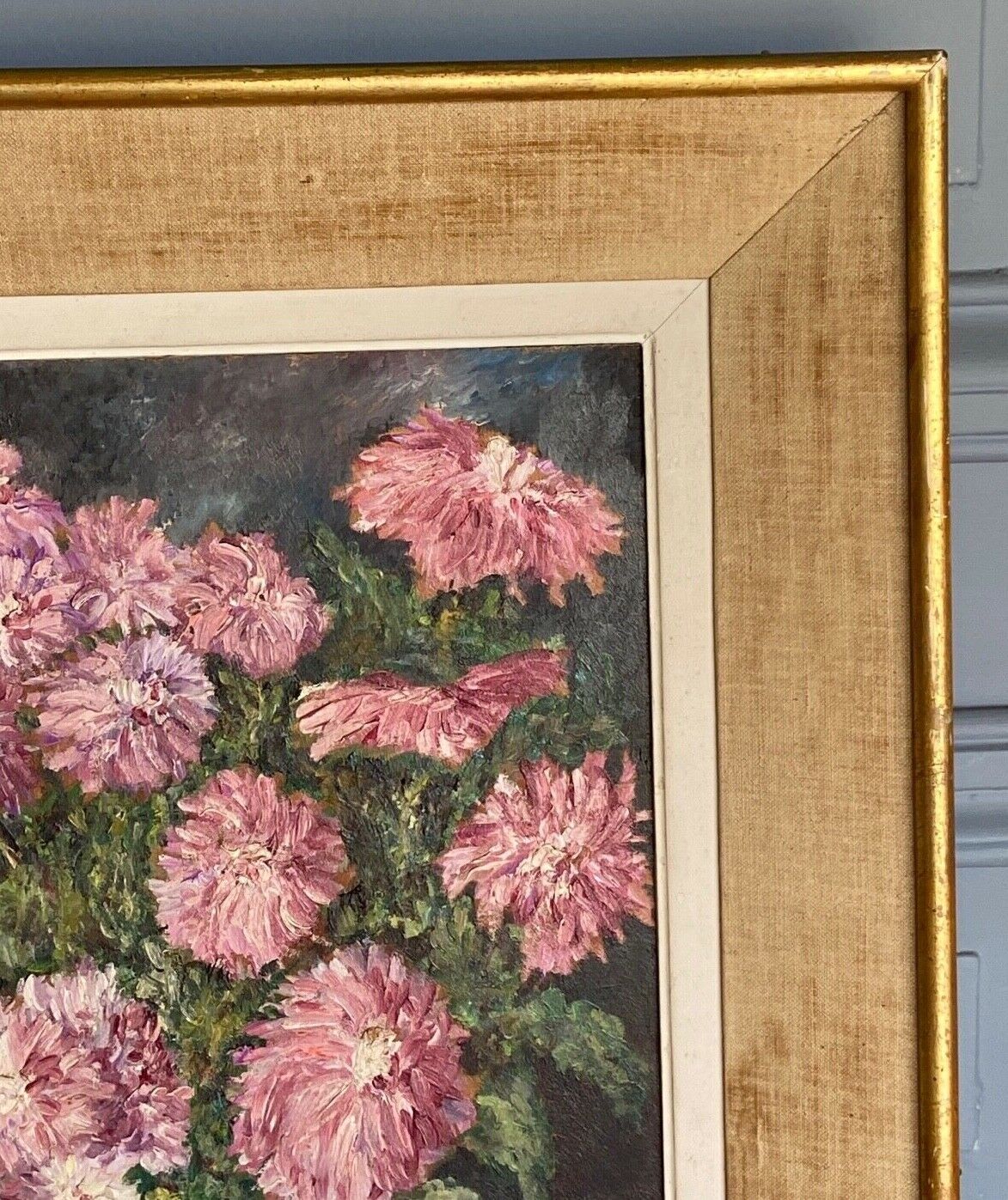 Oil on panel by r fescheux still life bouquet of flowers