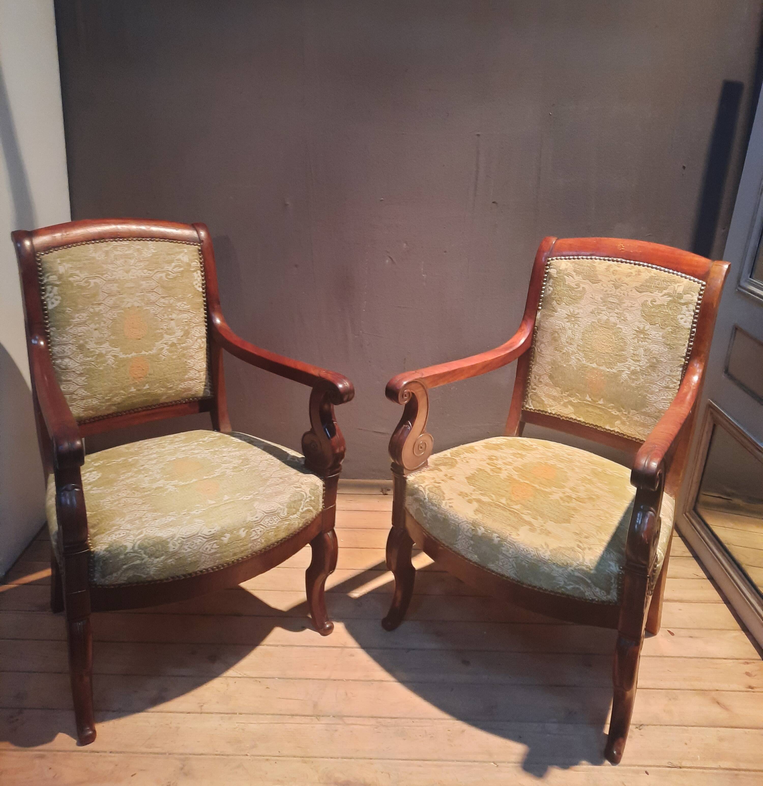 Pair of restoration mahogany armchairs