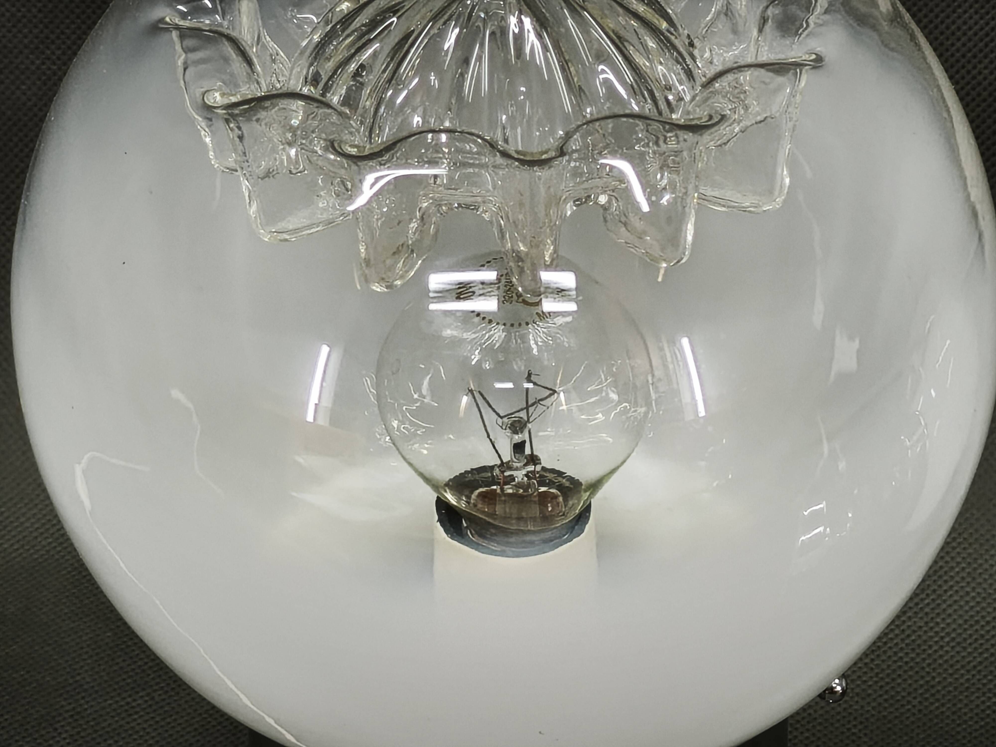 Pair of 1960s Italian Murano Glass, Chrome and Wood Table Lamps