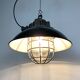 Black Enamel and Cast Iron Industrial Cage Pendant Light, 1950s
