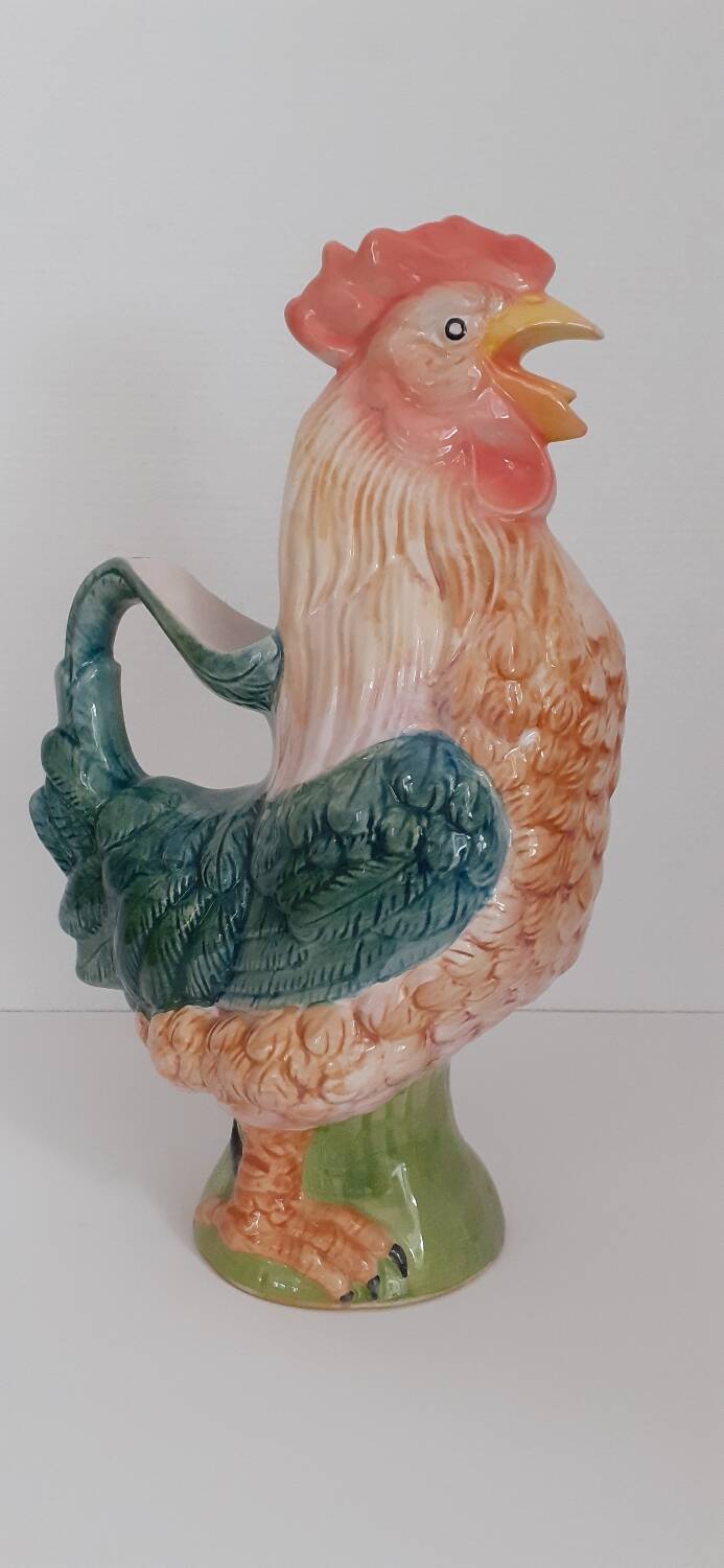 Vintage barbotine rooster pitcher