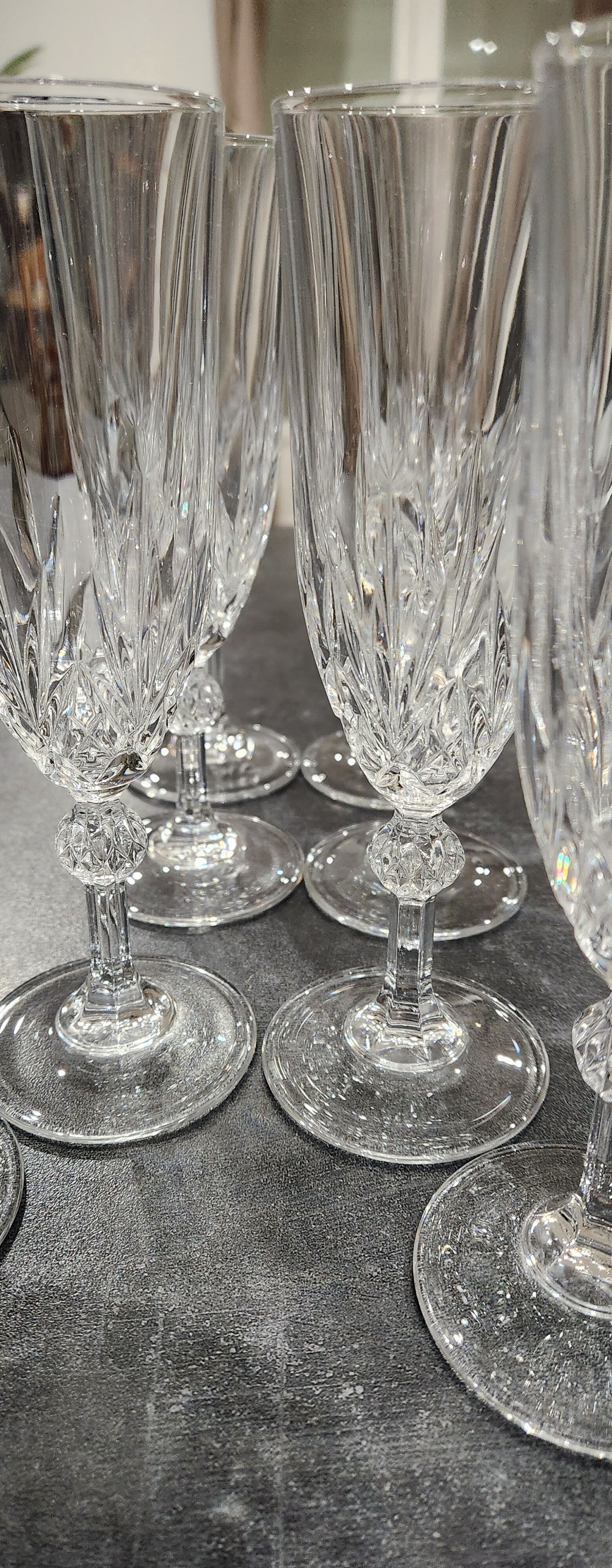 12 antique crystal champagne flutes