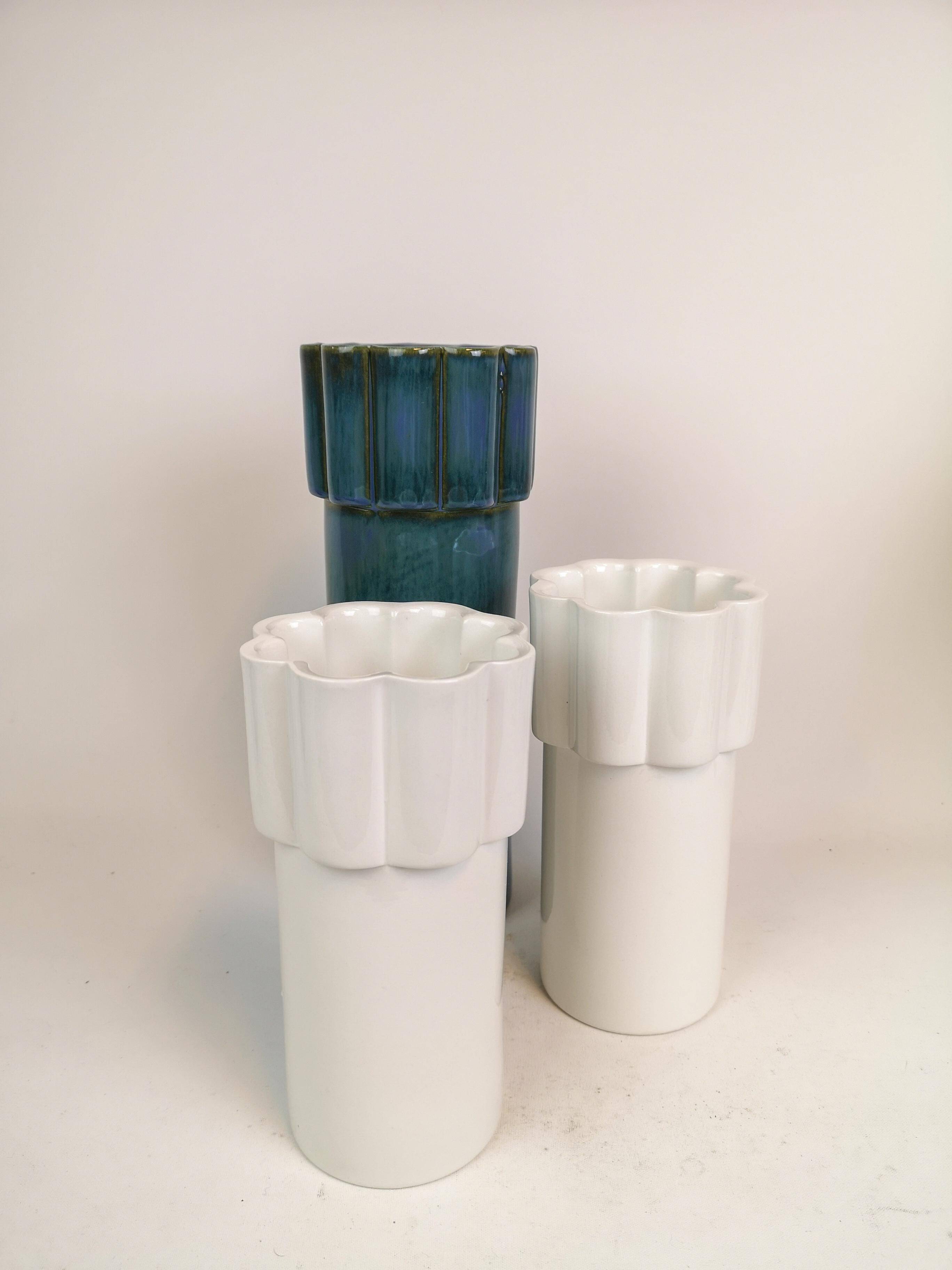 Modern Scandinavian set of 3 Konvex vases by Karin Björquist Gustavsberg, Sweden.