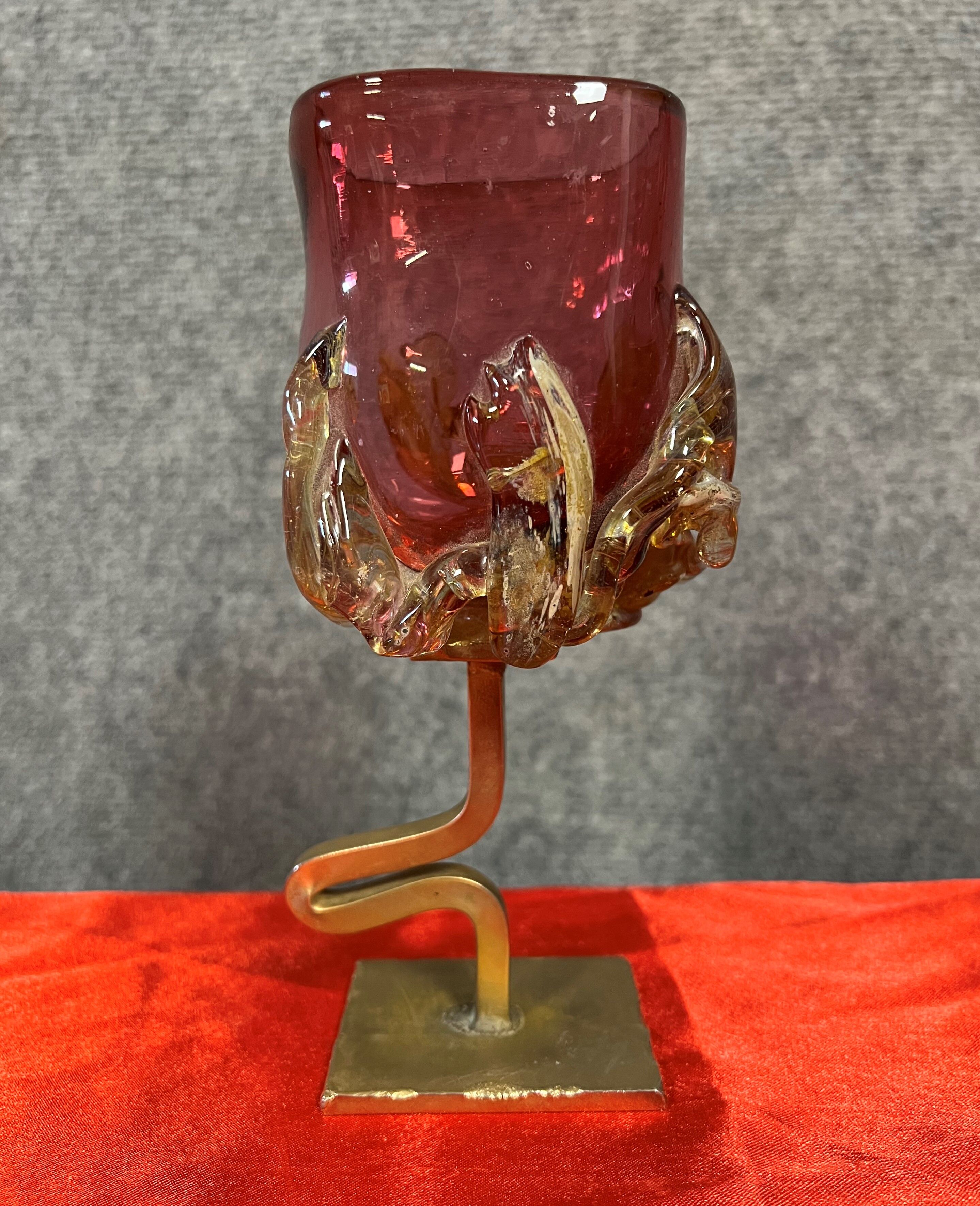 Fabienne Picaud: pink glass vase with amber applied decorations
