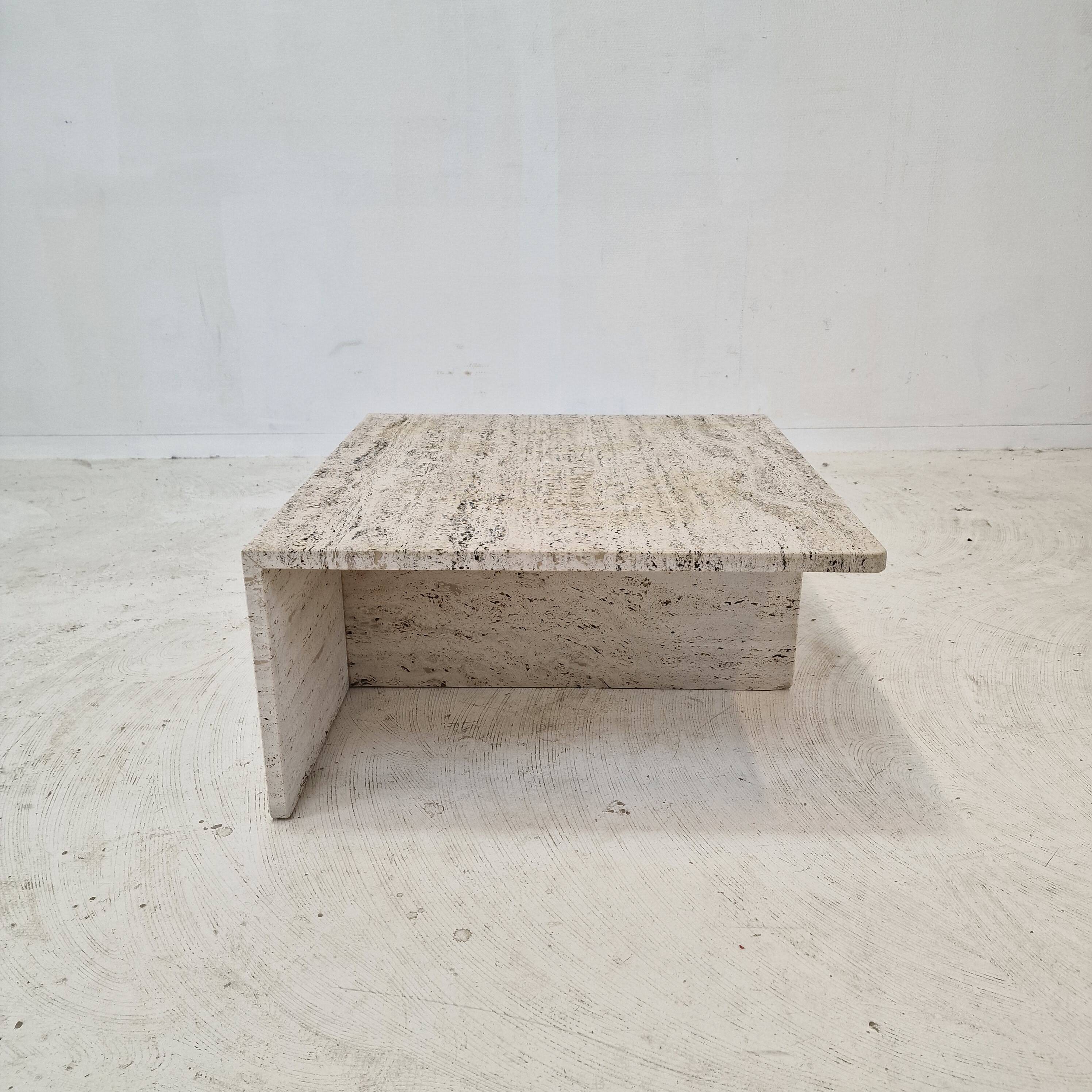 Square Travertine Coffee Table by Up & Up Italy, 1970s