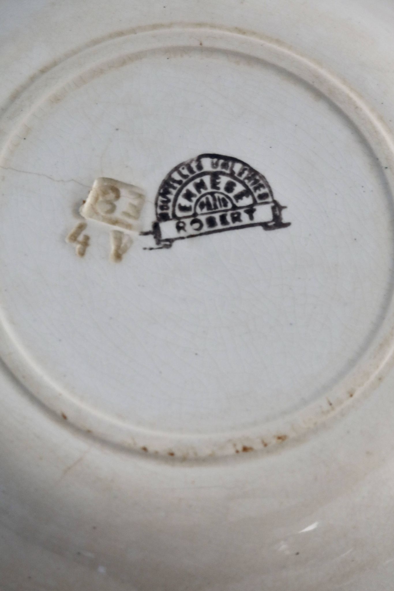 4 mismatched old green ironstone deep plates