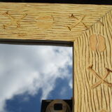 Square mirror frame carved natural wood