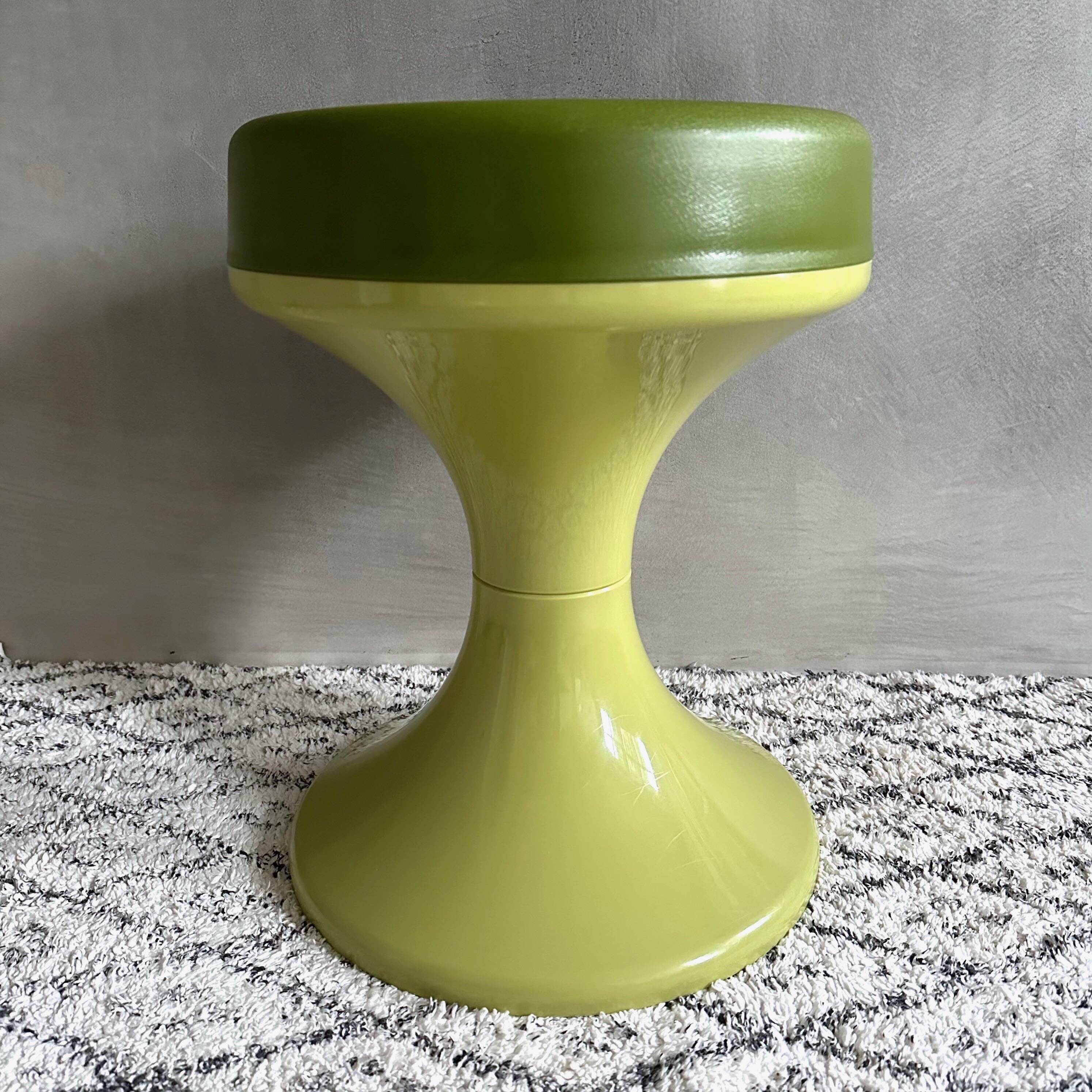 70's stool green, Tulip stool plastic, side table, Mid Century Interior.