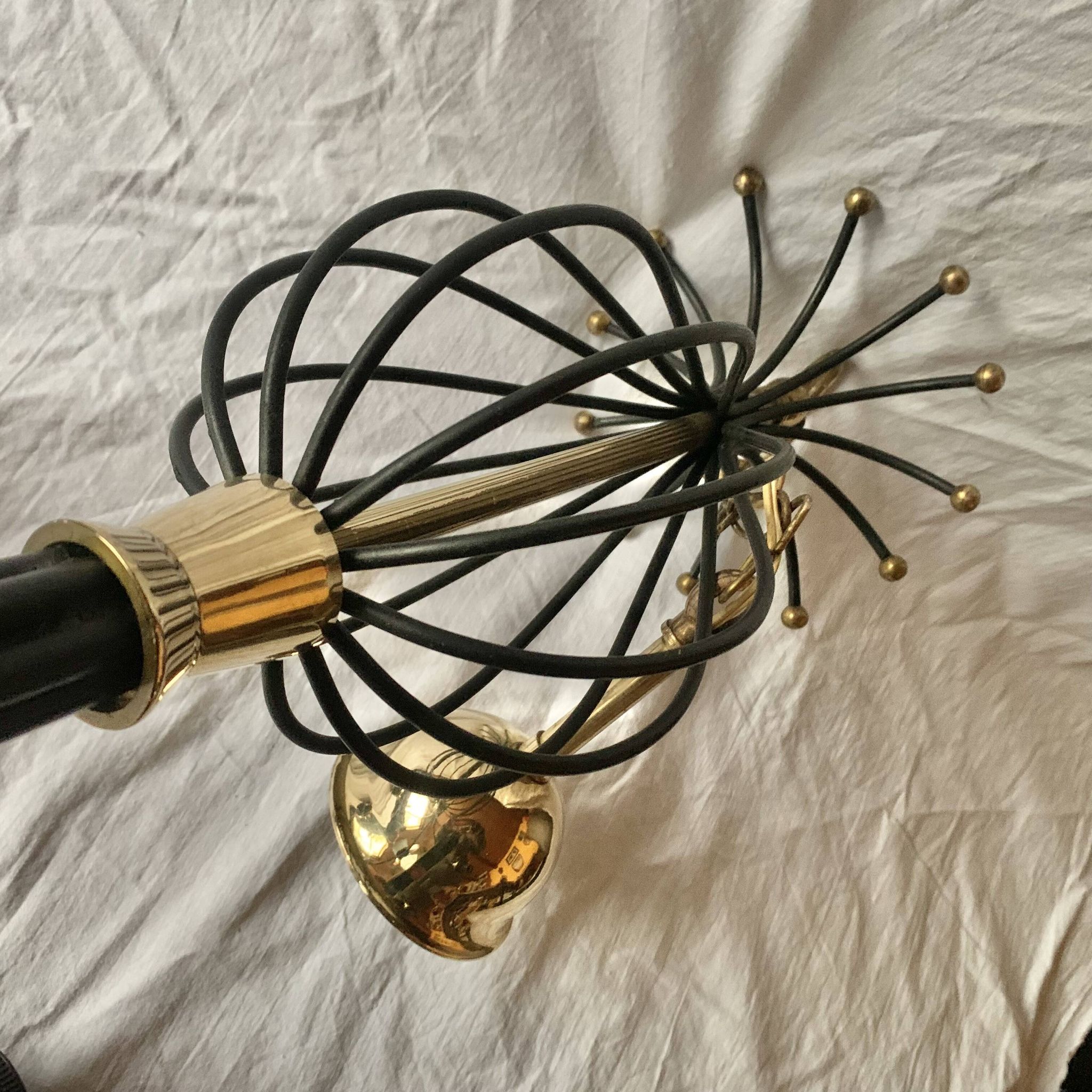 Lustre 6 feux vintage en métal noir et laiton