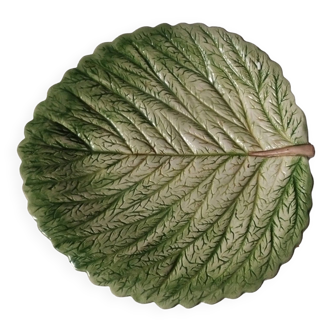 plat de service feuille en barbotine