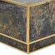 Square coffee table in marbled glass with "solar eruption" decor.