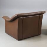 Vintage Pair of Brown Leather Lounge Armchairs — Second Half of the 20th