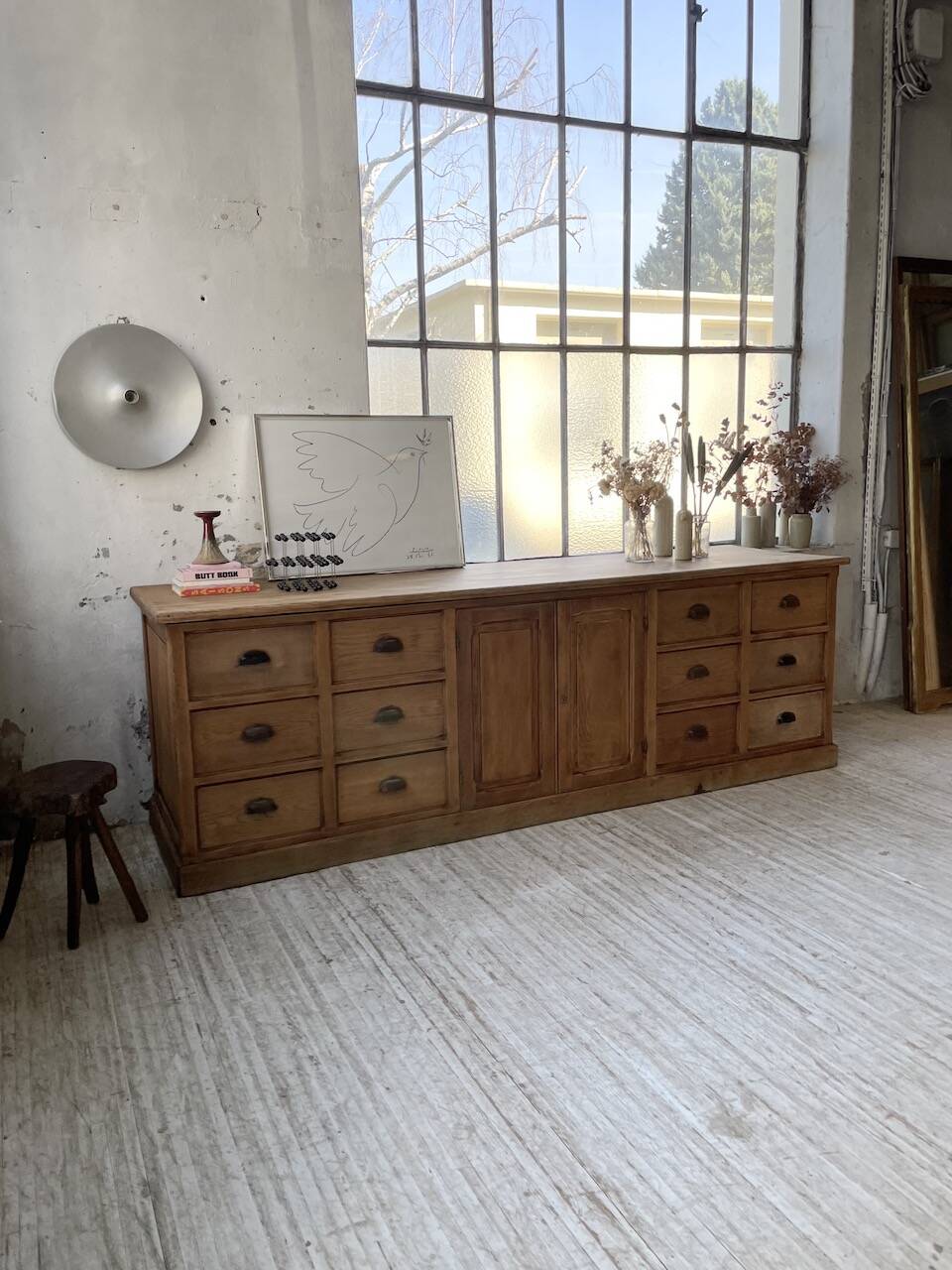 XXL solid oak counter sideboard