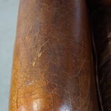 Large Vintage English-Style Sheepskin Leather Wingback Armchair