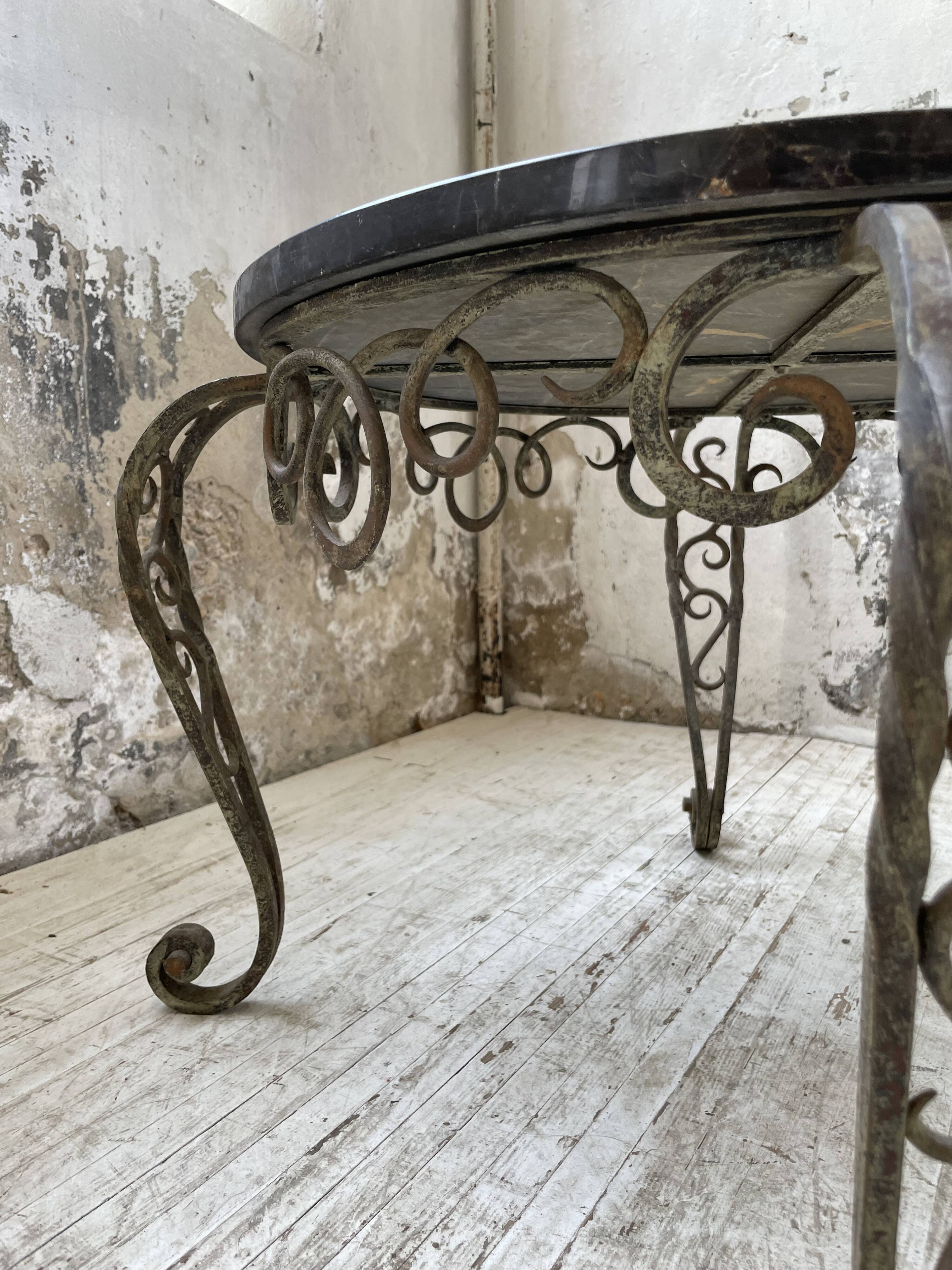 René Drouet coffee table in metal and black marble.