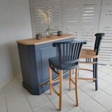 Renovated exotic wood bar with 2 chairs