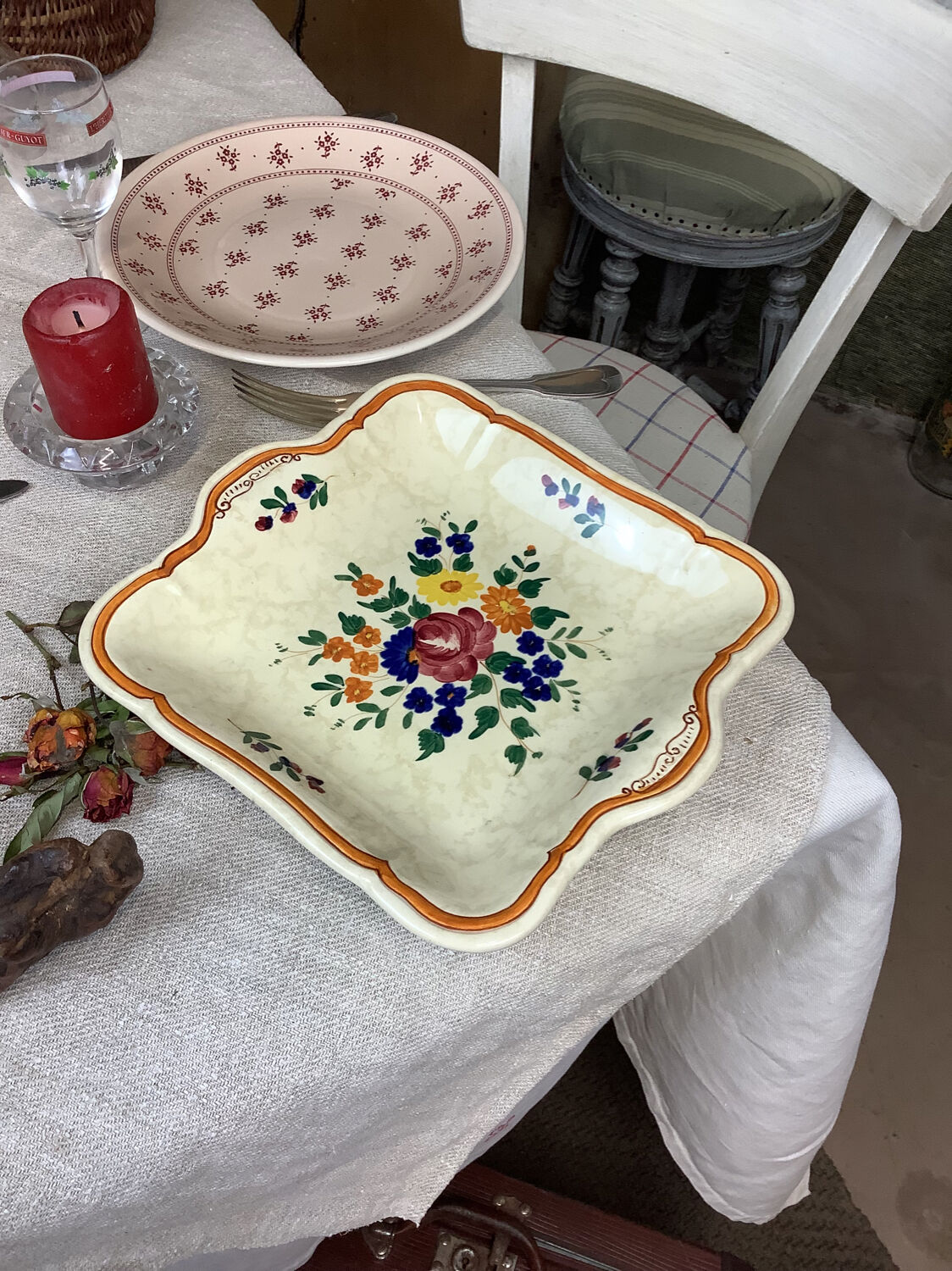 Old hollow square dish with handles made in France Longchamp