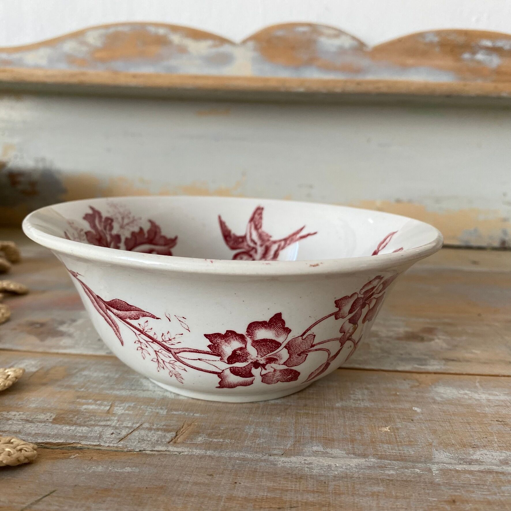 Ancient ironstone bowl Moulins des Loups "orchids"