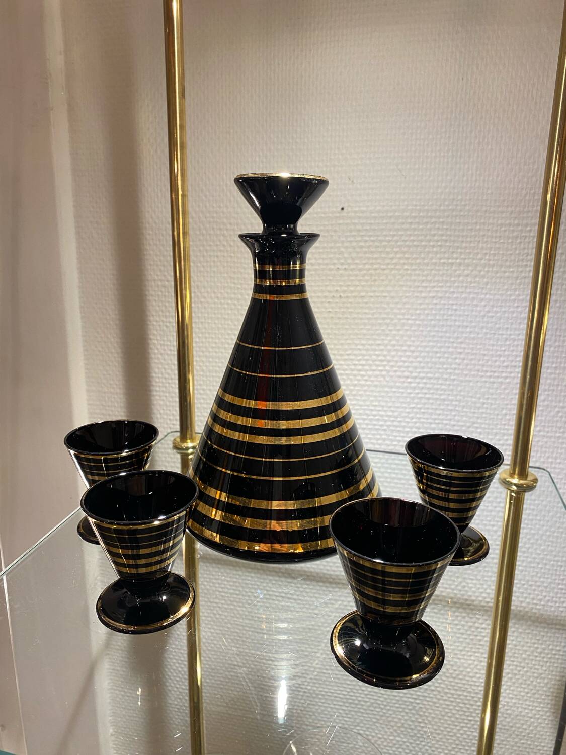 Art Deco hyalite glass liqueur set by Rupel Boom
