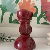 Burgundy enameled ceramic candlestick / candelabra signed CS