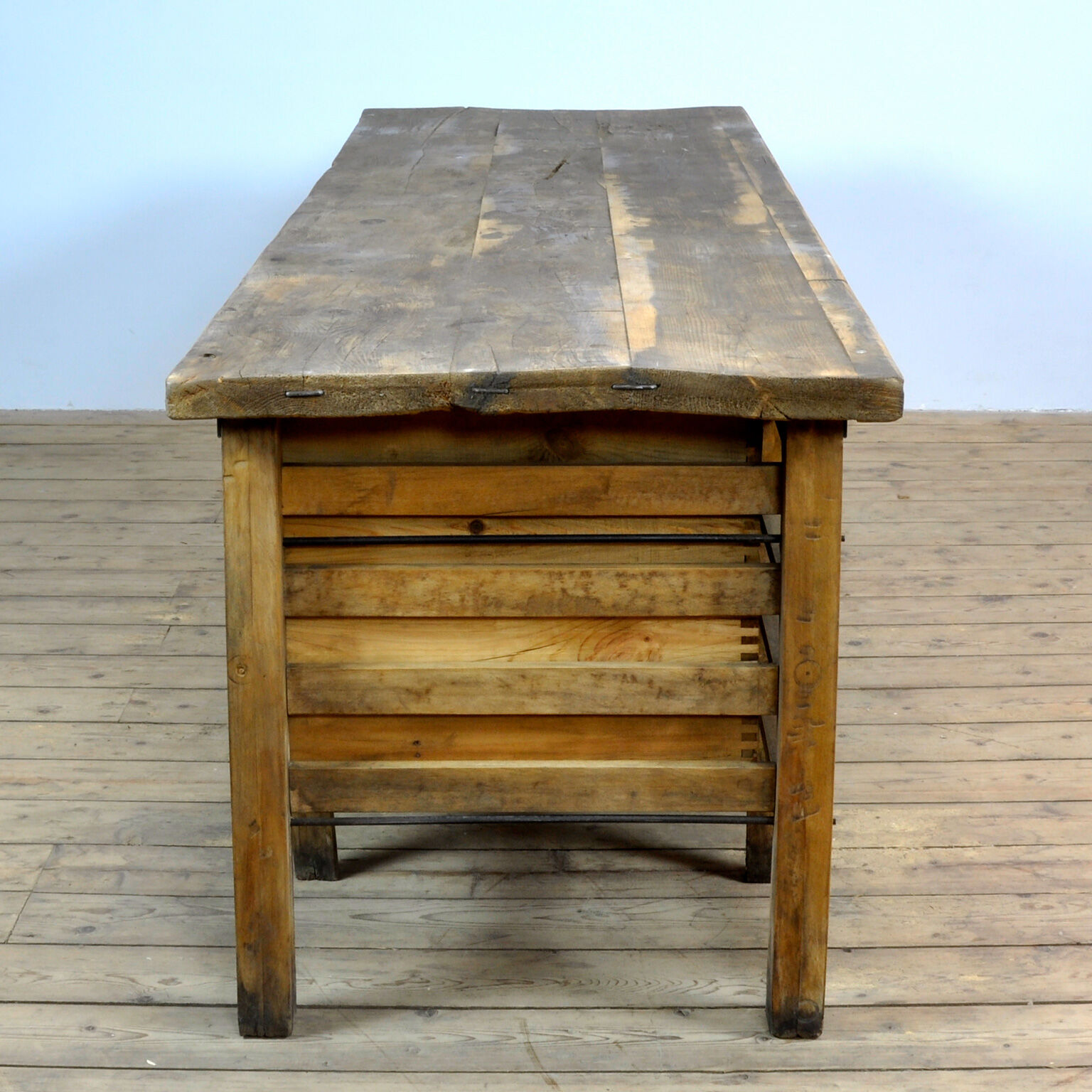 Table de travail industrielle en bois, années 1950