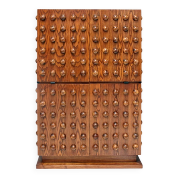 Bar sec italien de style brutaliste en bois et verre, armoire à boissons