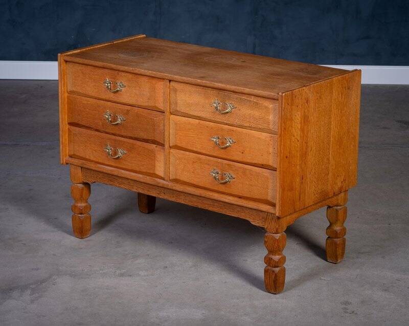Brutalist Drawer Chest in Oak by Henning Kjærnulf, 1970s