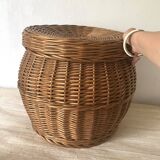 Rattan storage pouf 60s -70s