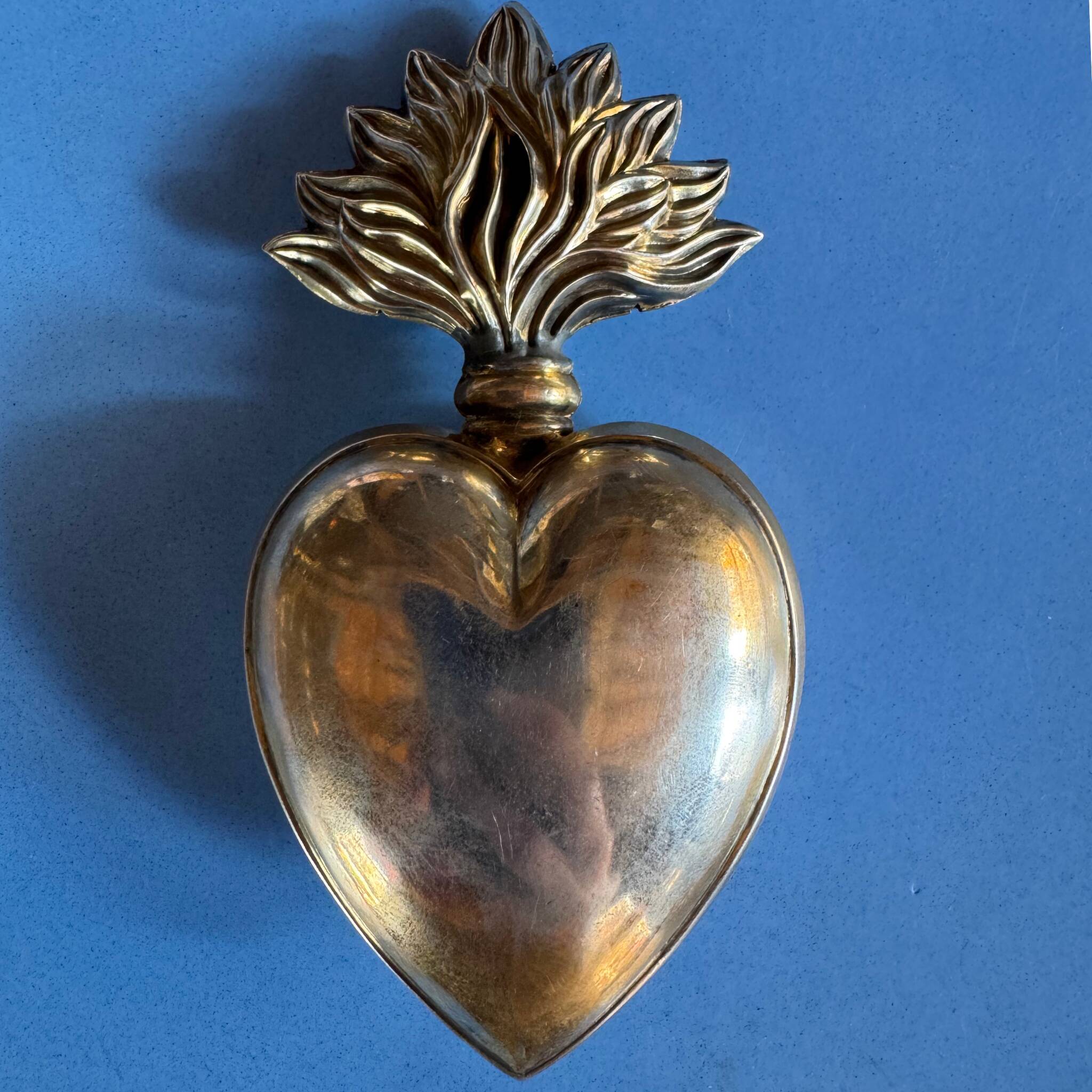 Sacred ex-voto in solid silver – heart engraved “Reconnaissance” – interior do
