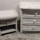 Commode et chevet en rotin blanc