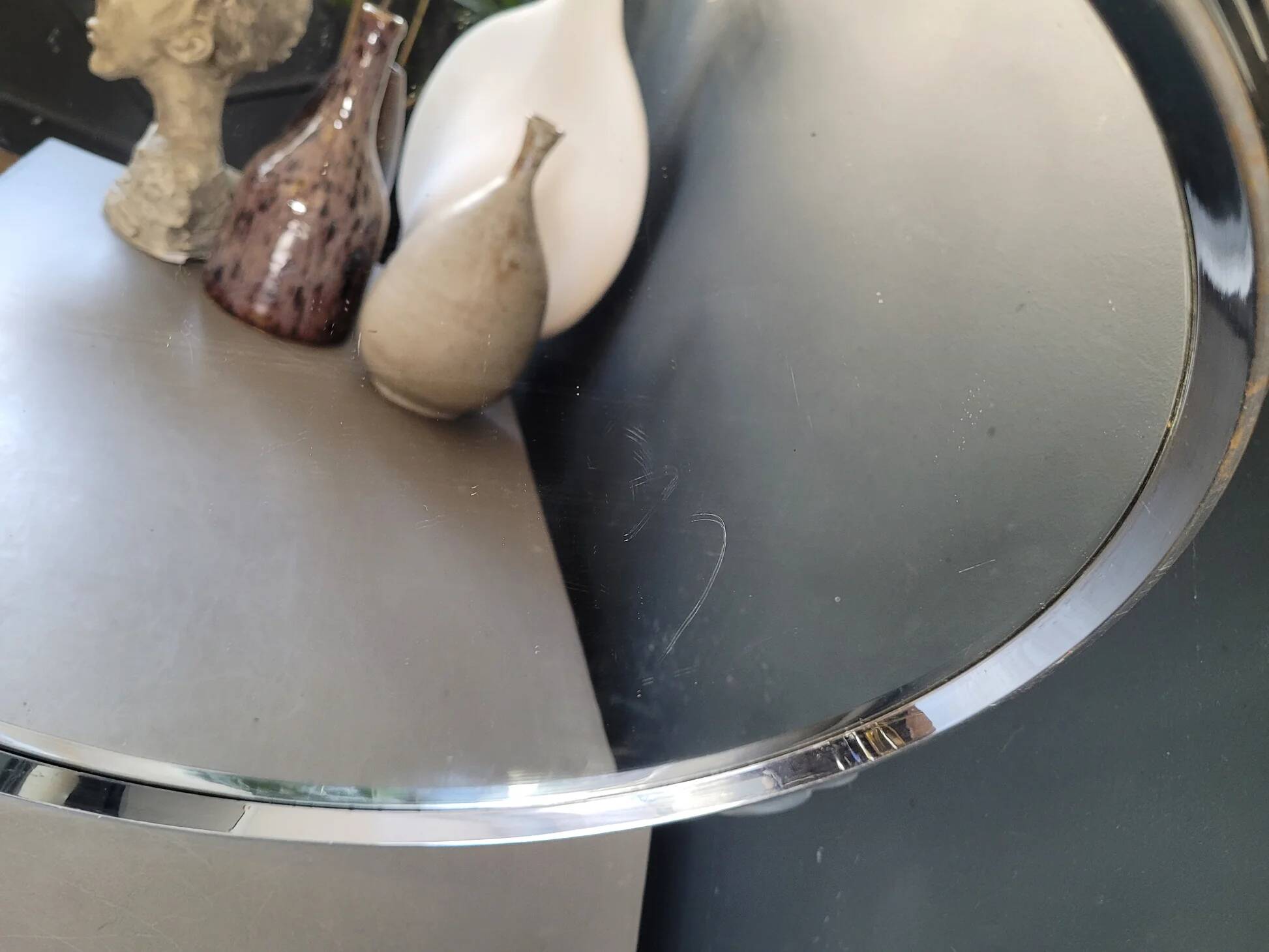 Vintage silver metal mirror tray