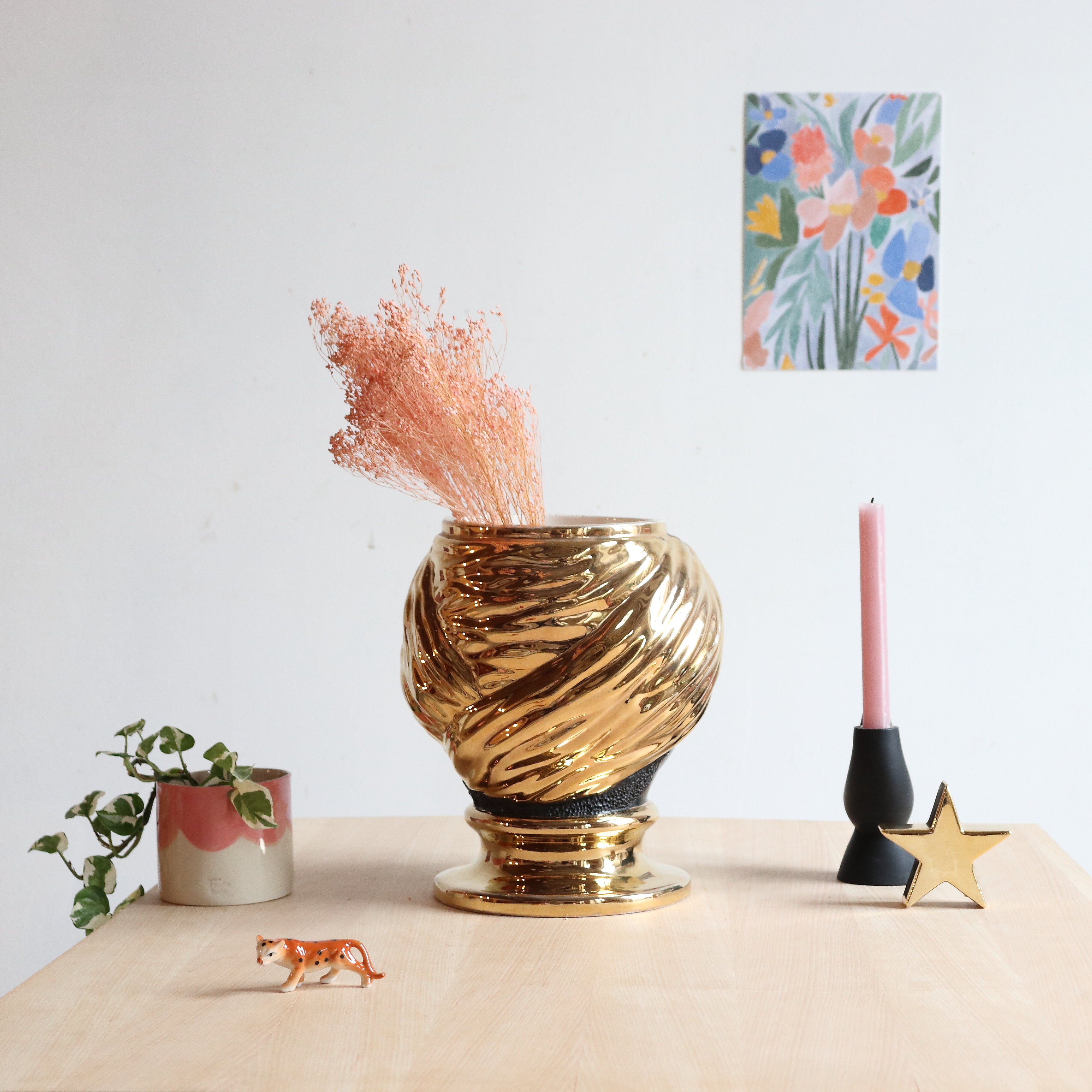 Black and gold Italian ceramic head vase signed Behreno