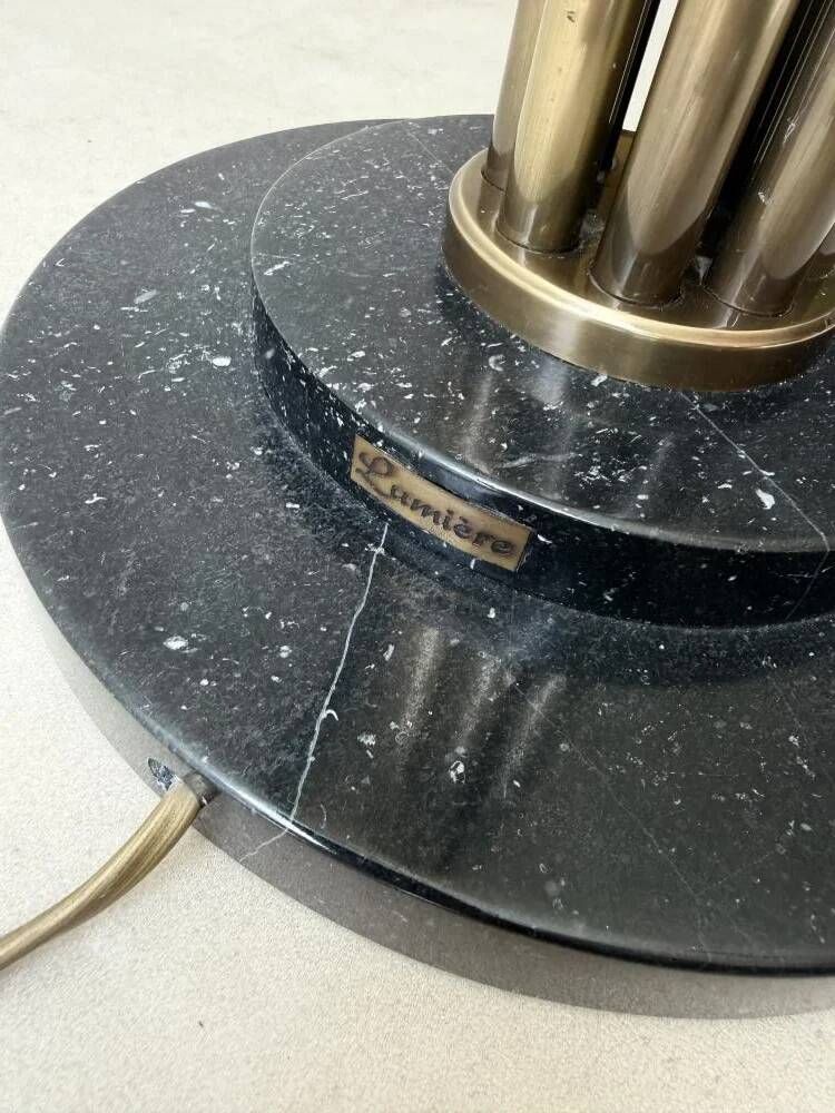 Lumiere brass floor lamp with glass uplighter France 1980s