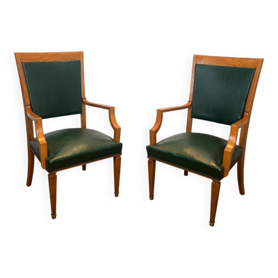 Paire de fauteuils Art déco en chêne et cuir de De Coene Frères