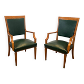 Paire de fauteuils Art déco en chêne et cuir de De Coene Frères