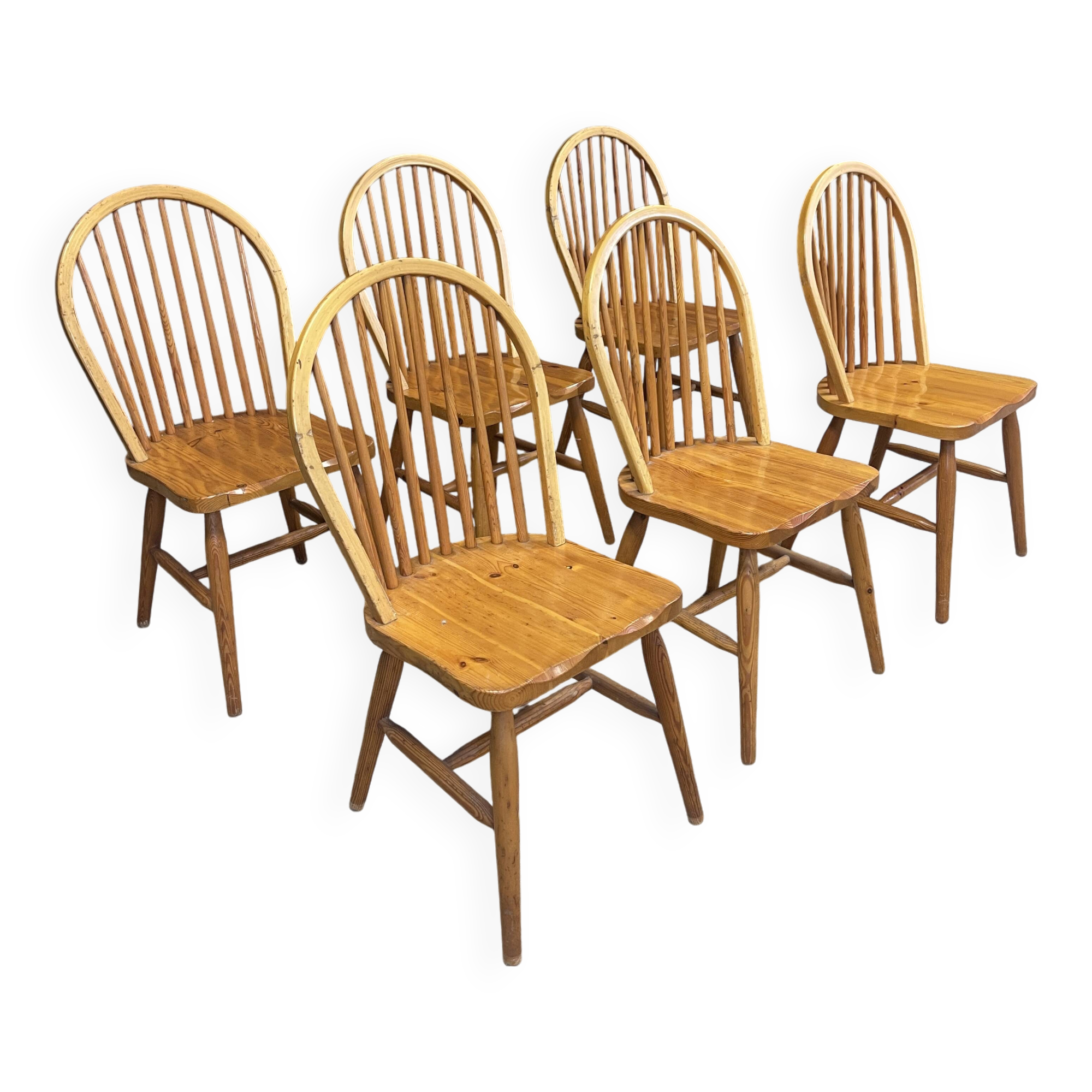 Set of 6 solid pine chairs from the 80s