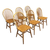 Set of 6 solid pine chairs from the 80s