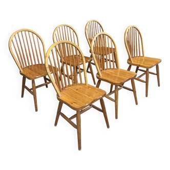 Set of 6 solid pine chairs from the 80s