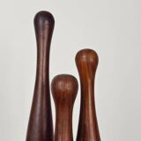 Trio of large decorative skittles in solid wood, Scandinavian design, 1970