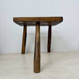 Brutalist solid wood side table , 1970s