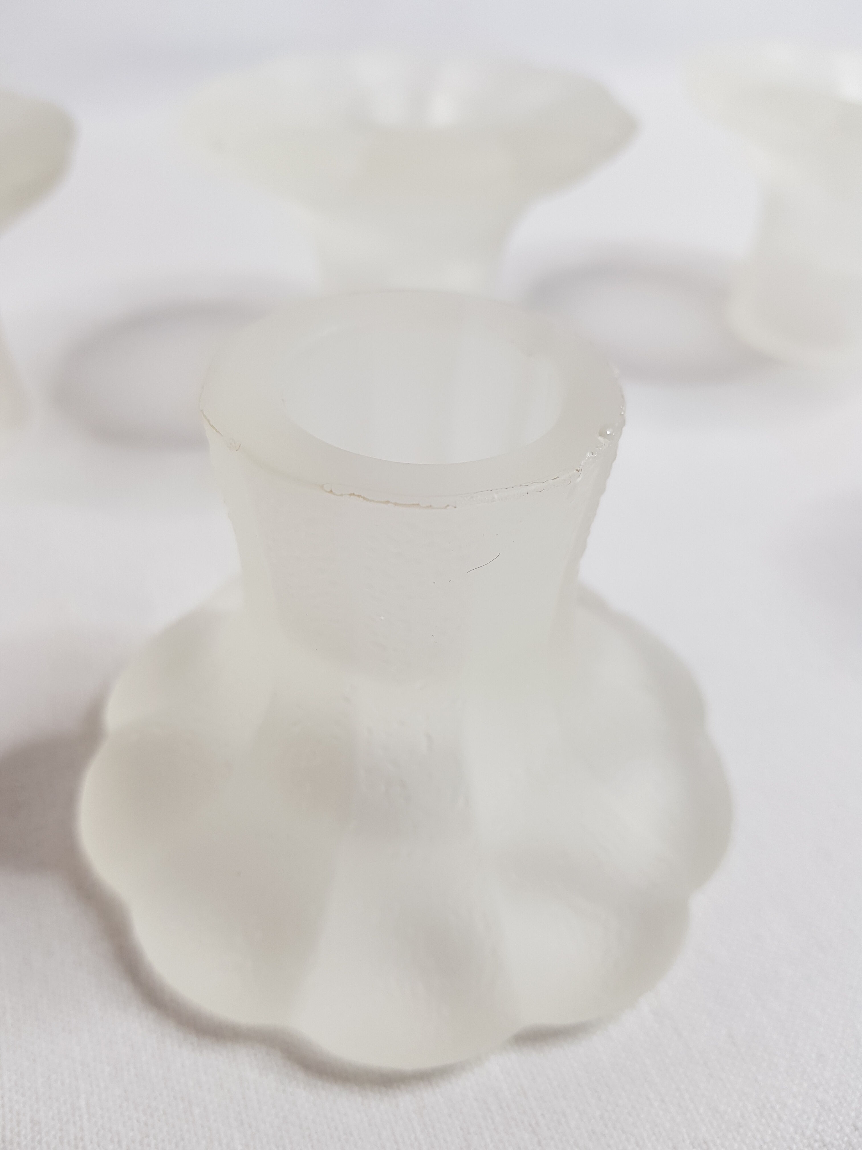 Table path, set of six frosted crystal candlesticks