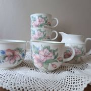 Royal Doulton "Carmel" 4 cups & milk jug floral decoration